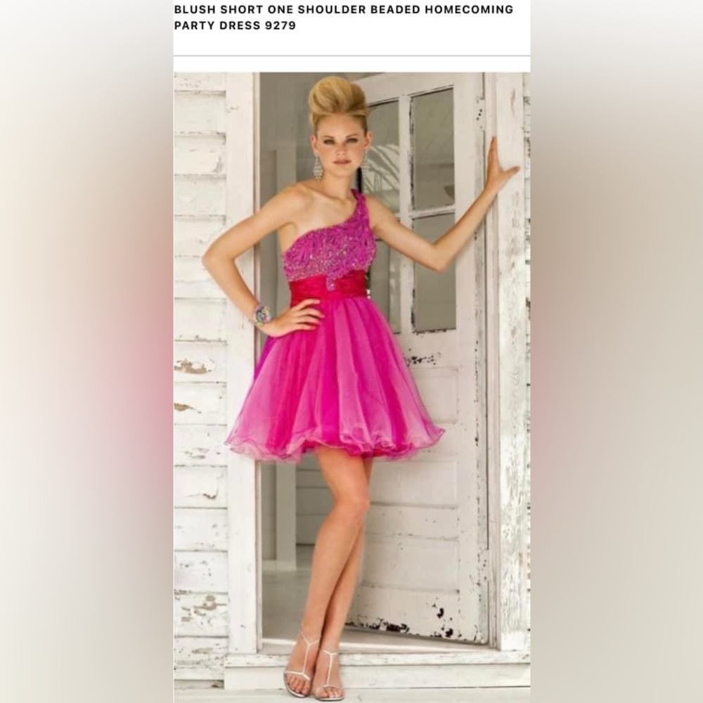 Blush Prom Style # 9279 Pink One Shoulder Cocktail Dress size 2